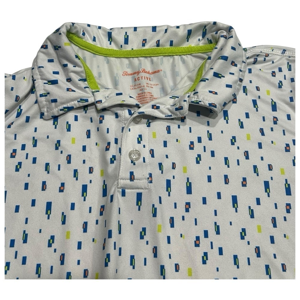 Tommy Bahama Shirt Boys X-Large (14) Active Short Sleeve Golf Polo Pixel Print